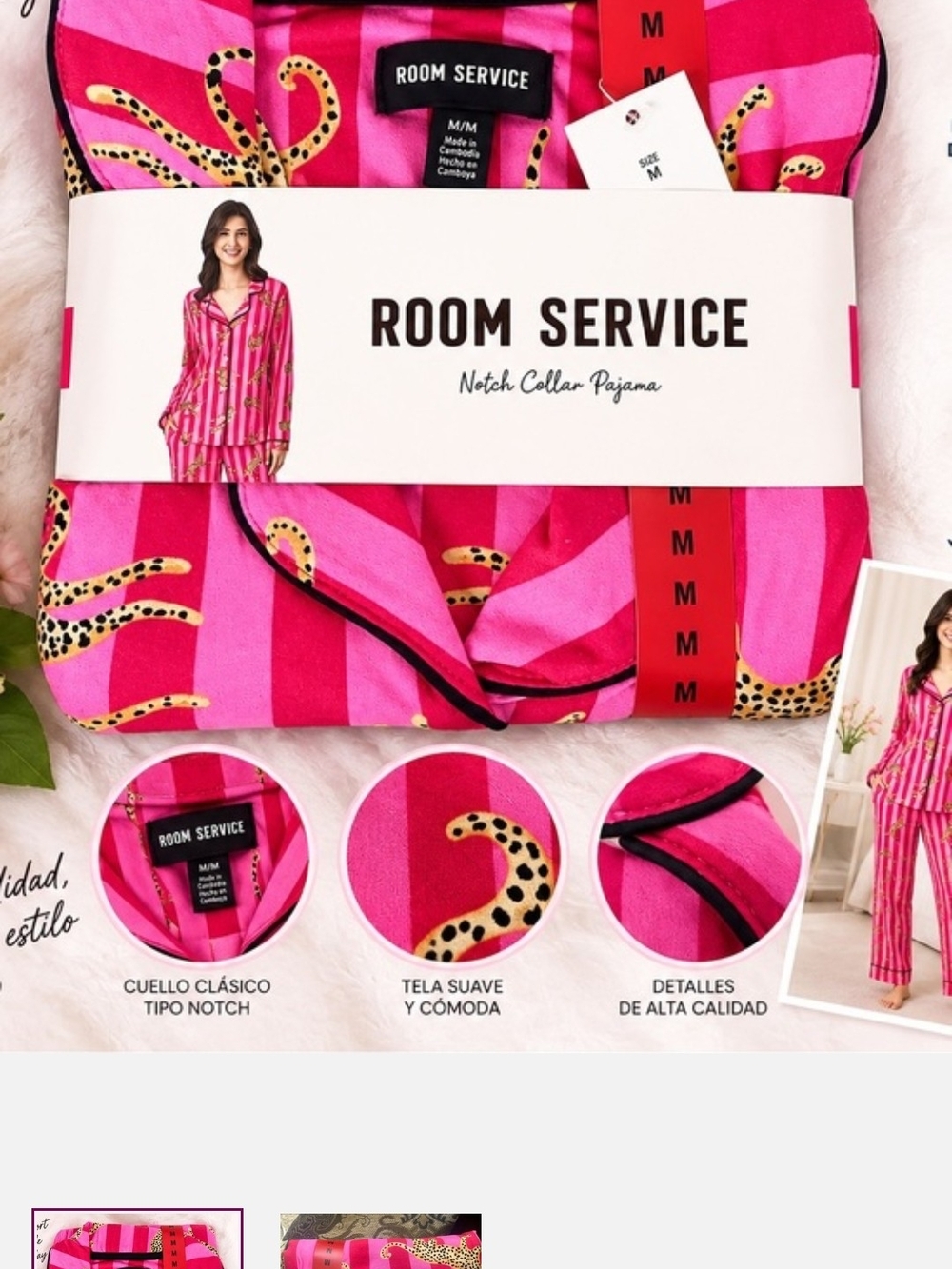 Women's Notch Collar Pajama Set - Pink Leopard Stripe